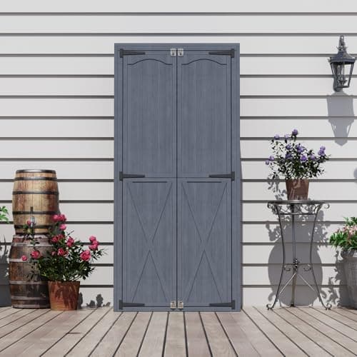 U-MAX Outdoor Wooden Storage Cabinet Weatherproof, Garden Storage Shed with 3 Adjustable Shelves, Vertical Storage Shed & Waterproof Outdoor Storage Clearance with Base