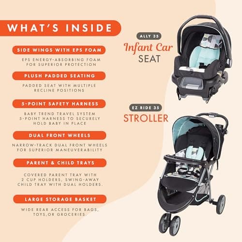 Baby Trend EZ Ride 35 Travel System, Stroller and Infant Car Seat Combo, Doodle Dots - Lightweight and Foldable Compact Design with One Hand Fold and Adjustable Handle — view 3