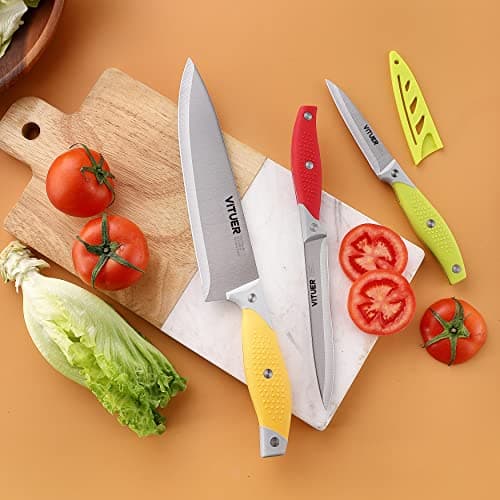 VITUER Chef Knife, 3PCS Kitchen Knife, Multicolor Stainless Steel Sharp Chef Knife Set (3Pack, Yellow, Red, Green) — view 4