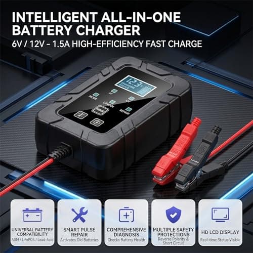6v 12v smart Automatic Battery Charger Intelligent Recognition Pulse desulfator for rv Truck car Motorcycle Marine trickle maintainer Repairer with led Display Sensor Accessories(All)