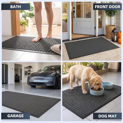 WELDUN Front Door Mat Outside Entrance, Heavy Duty Waterproof Doormat for Indoor/Outdoor, Dirt Trapper with Non-Slip Rubber Backing, Low Profile Easy Clean, Stain & Fade Resistant 29.5"x17", Grey — view 5