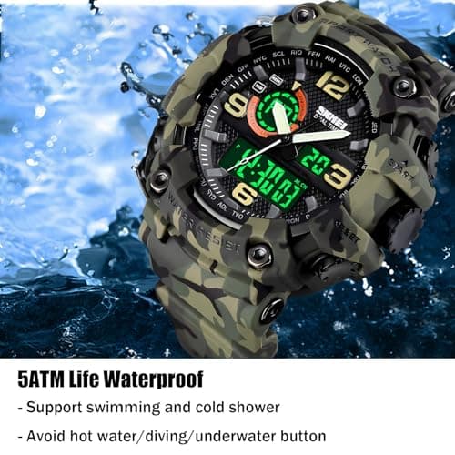 Gosasa Men's Large Face Outdoor Sports Watches Military S-Shock Watch Waterproof, Backlight, Alarm, Stopwatch Features - Rugged Wristwatch for Training, Hiking, and Adventure — view 3