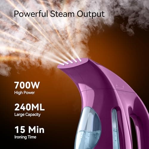 HiLIFE Steamer for Clothes, Portable Handheld Garment Wrinkle Remover, 240ml Big Capacity, 700W, Strong Penetrating Steam, for Home, Office and Travel, ONLY FOR 120V, Bloom Orchid