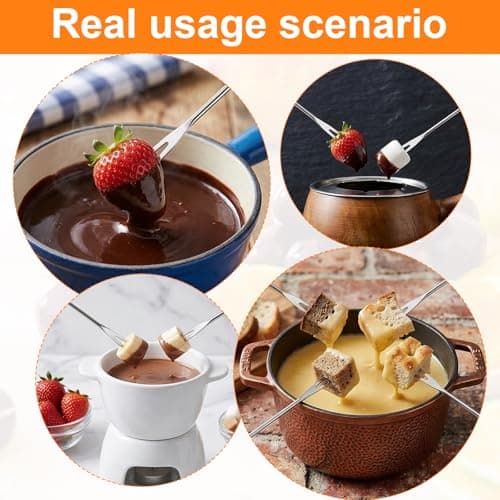 cobee 6 Pcs Stainless Steel Fondue Forks, 9.29 Inch Fondue Sticks with Heat Resistant Handles Color Coded for Cheese Meat Fruit Marshmallows — view 5