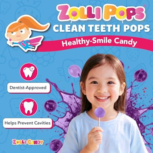 Zollipops Clean Teeth Pops Sugar Free Candy with Xylitol, Dye-Free Lollipops - Keto & Diabetic-Friendly, Dentist-Approved Treats for Kids (Grape, 3.1 oz) — view 2