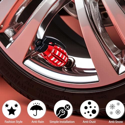 MEAJOO 4 PCS Tire Valve Stem Caps, Aluminium Alloy Tire Valve Stem Covers Universal for Cars, Trucks, SUV, Motorcycles, Bike and Bicycles (Red) — view 4