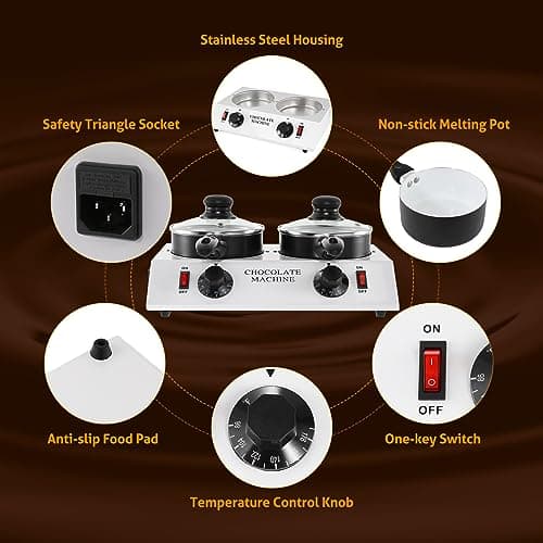 WICHEMI Chocolate Melting Pot Chocolate Warmer Chocolate Melter Chocolate Tempering Machine Pot for Home, Commercial Electric Melting for Chocolate, Butter, Cheese, Cream, Candy, Milk (Double Pots)