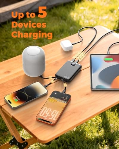 Zmmyuluo Portable Charger with 4 Built-in Cables Power Bank 40% Smaller 10000mAh Fast Charging Battery Pack,LED Display Compact with Multiple USB Ports Travel Charger for iPhone Other Devices-Black — view 5