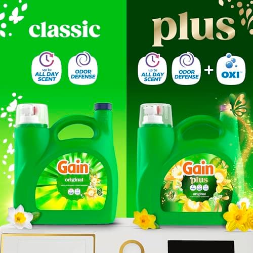 Gain Plus Liquid Laundry Detergent, Cleaner, Fresher, Now with Oxi, Original Scent, 170 fl oz, 129 Loads