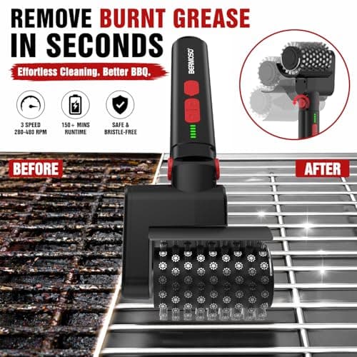 Electric Grill Brush, Cordless BBQ Grill Cleaner Tool for Effortless Cleaning, Remove Burnt Grease, 3-Speed & Heads, 150+ Min Runtime, Waterproof &Type-C Safe Grill Brush for Barbecue Outdoor Grills