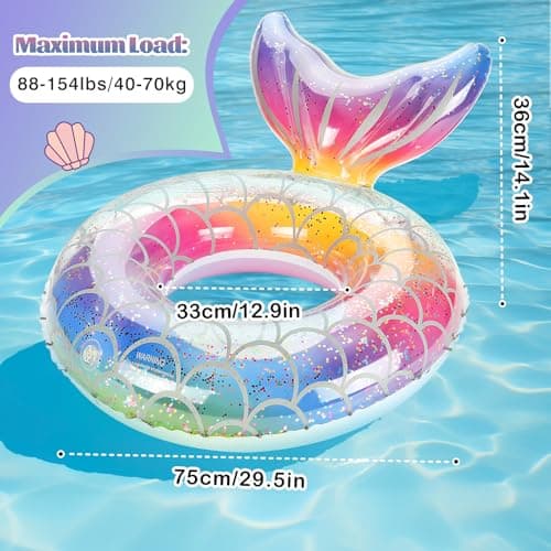 MoKo Inflatable Swimming Ring, Swimming Tube Cute Pool Float Tube Decorations Swim Tubes Outdoor Pool Beach Water Floats Party Supplies Kids Adults Floaties, Rainbow Silver Scales — view 5