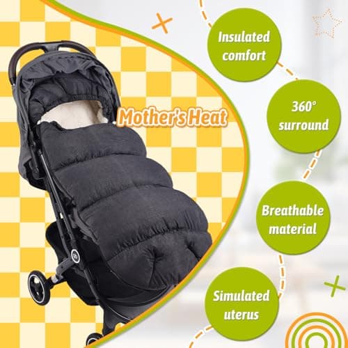 auvstar Waterproof &Thicken Universal Stroller Cover Winter,Stroller Footmuff Bunting Bag for Warm Strollers Muff,Stroller Accessories for Baby Sleeping Bag Winter Stroller Blanket (Dark Gray) — view 4