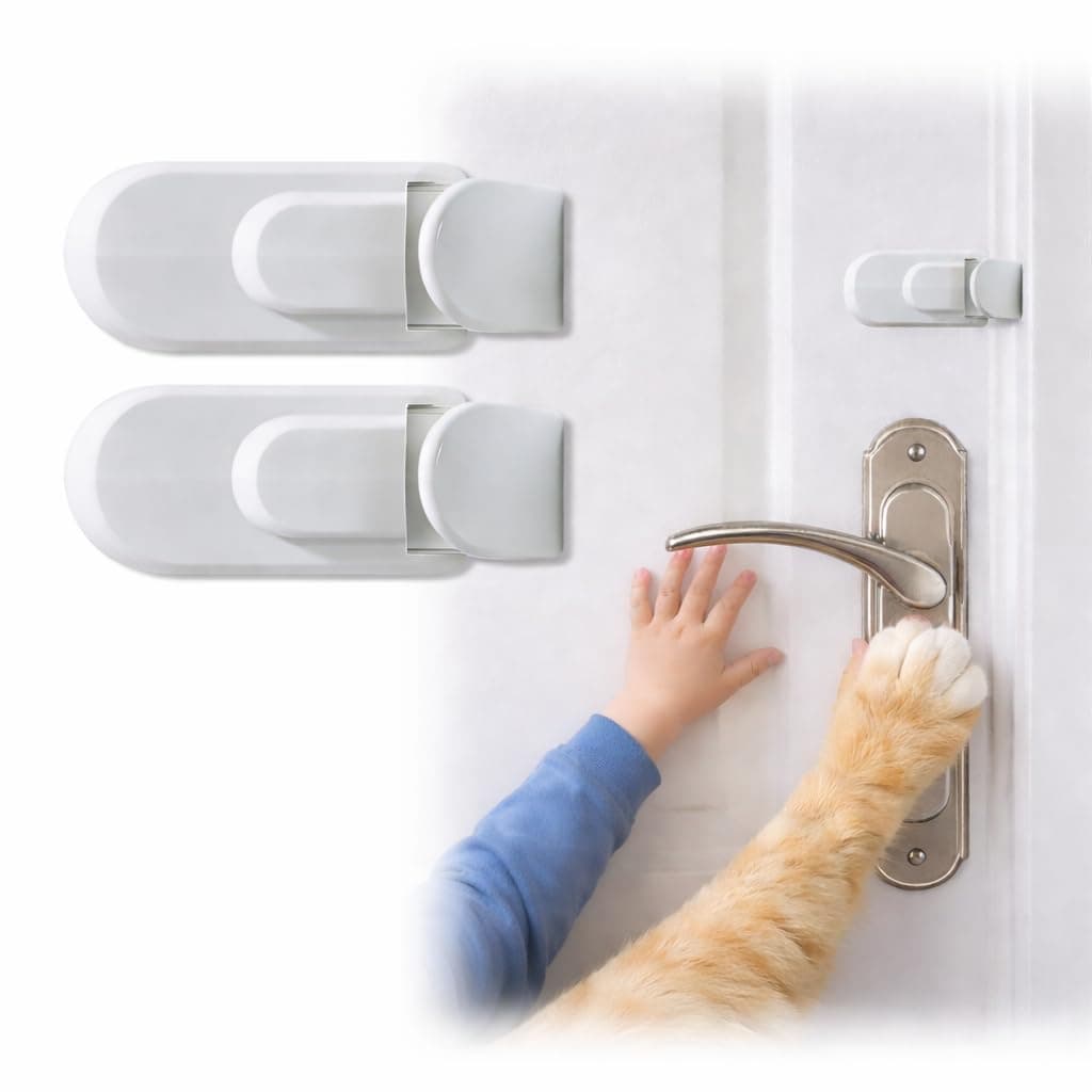 2PCS The Door Lock Can't Reach or Defeat - No Tools or Adhesives Required, Simple Install Safety Lock, Interior Doors Safety Supplies for All Proof Door Lock (2/Set)