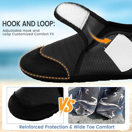 Water Shoes for Women Men Barefoot Beach Swim Aqua Socks Summer Wide Slides Sandals Quick Dry Pool River Sea Sock Shoes (Black, US Footwear Size System, Adult, Men, Numeric Range, Medium, 5, 6) — view 4