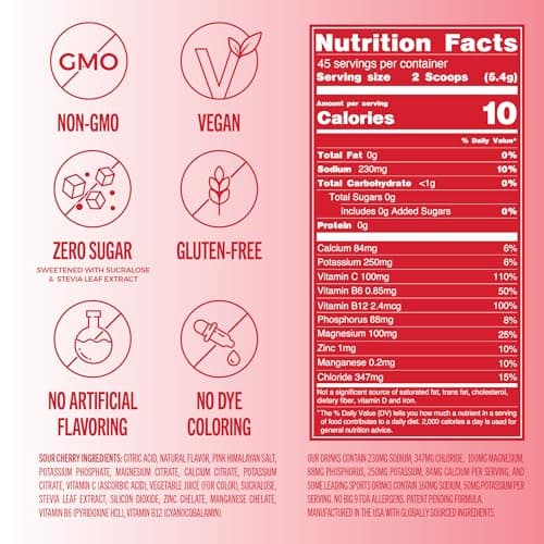 TREVI™ Everyday Sugar Free Electrolytes - Essential Drink Mix Hydration Powder Multi Serving Tub - 45 Serving - Sour Cherry