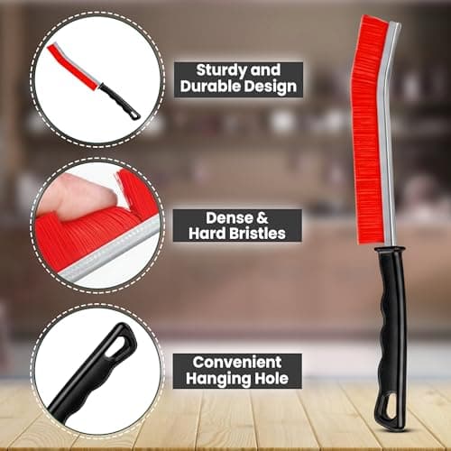 Crevice Cleaning Brush Set – 3Pcs Hard Bristle Cleaning Tools in Red, Black & Yellow for Grout, Tile Floors, Gaps & Narrow Spaces – Small Grout Scrub Brush for Bathroom, Shower, Window Tracks, Kitchen — view 3