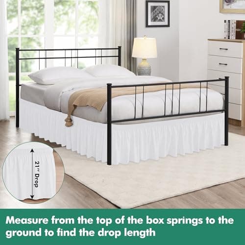 Biscaynebay Wrap Around Bed Skirts with Split Corners for Full Beds 21" Drop, White Elastic Dust Ruffles Easy Fit Wrinkle & Fade Resistant Silky Luxurious Fabric Solid Machine Washable