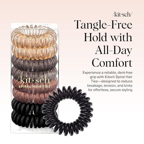 Kitsch Spiral Hair Ties for Women – Coiled Plastic Hair Ties No Damage, Ponytail Holders for Thick and Thin Hair – Creaseless and Dent-Free, Phone Cord Style - Brunette, 8 Pcs