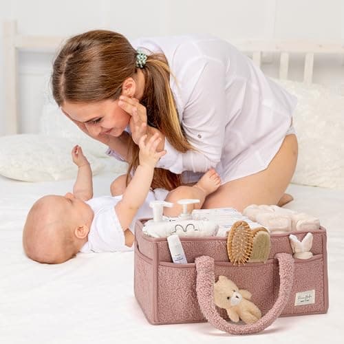 PeraBella Baby Diaper Caddy Organizer with Handle, Boy & Girl Shower Gift Basket, Portable Diaper Storage Basket Bin for Wipes, Newborn Baby Essentials Registry Search Must Haves, Car Caddy Organizer — view 3