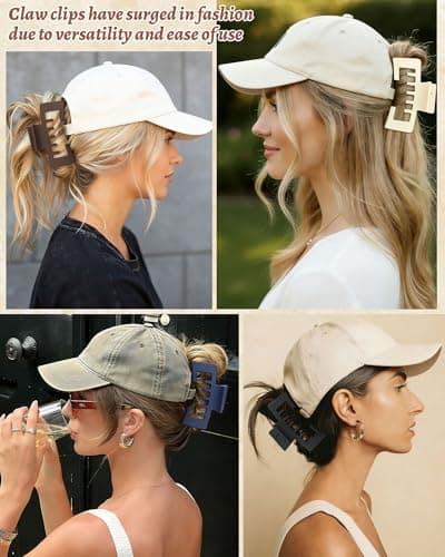 Hat-Friendly Claw Clips for Baseball Caps - 4 Pcs Trucker Hat Hair Clips for Women, Claw Clips for Thick Hair Hat Hairstyles, Gifts Hair Accessories — view 5