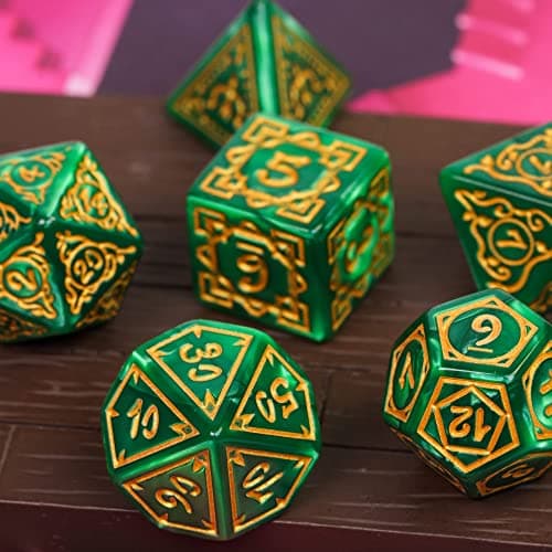 Cusdie 7Pcs/Set DND Dice Set D&D Polyhedral Dice for TTRPG Dungeons and Dragons Role Playing Dice Games RPGs(Green Druid)