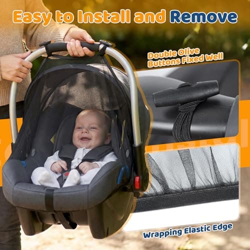 Orzbow 2-Pack Mosquito Net for Car Seat and Doona Stroller, Breathable Baby Mosquito Net for Infant Car Seats, Strollers, Baby Travel, Camping, Summer Essentials, Bug Protection, Black — view 3