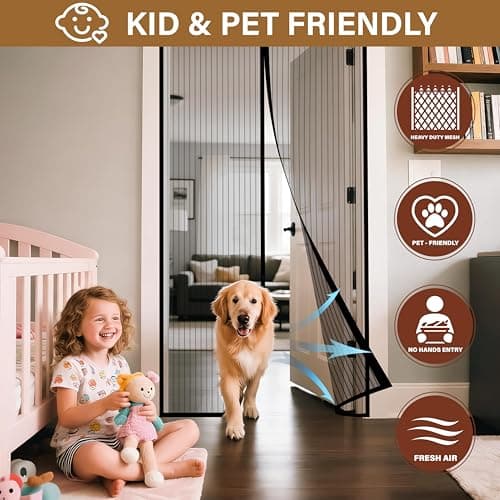Magnetic Screen Door -Fit Door Size 34.0 x 78.0'' Retractable Screen Door Mesh for Front Door or Sliding Door, Pet & Kid Friendly, Hands-Free Closure Keeps Bugs Out & Lets Breeze in, Stripe Black — view 5