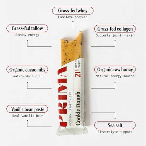 PRIMA Cookie Dough Protein Bar | 21g Grass Fed Whey and Collagen | No Seed Oils, No Preservatives, Raw Honey Sweetened | 7 Pack — view 2