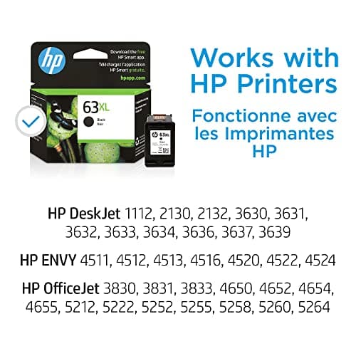 HP 63XL Black High-Yield Ink Cartridge | Works with HP DeskJet 1112, 2130, 3630 Series; HP Envy 4510, 4520 Series; HP OfficeJet 3830, 4650, 5200 Series | Eligible for Instant Ink | F6U64AN
