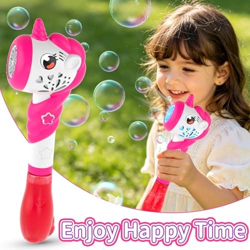Bubble Machine for Girls, Toy Automatic Bubble Wand Maker Blower Toys with Light, Outdoor Party Toys for 3 4 5 6 Year Old Girl Easter Birthday Gifts Include Bubble Solution — view 3