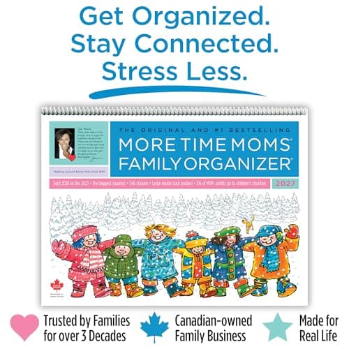 Family Organizer Calendar 2027 by More Time Moms (15x22 Inches) - September 2026 to December 2027– Large Wall Planner for Busy Families – 16 Month Home Command Center with over 500 Stickers, Storage Pocket & Extra-Large Writing Spaces – Mom Life Organization System