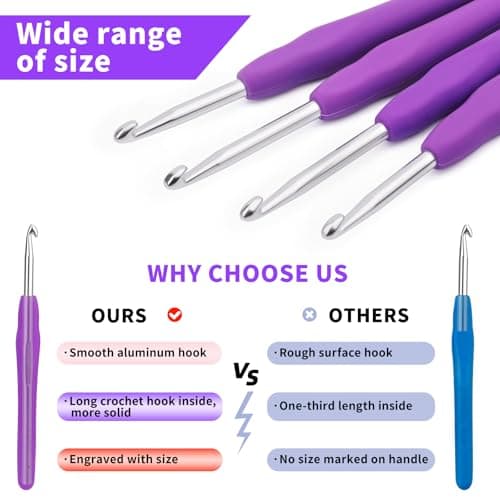 4PCS 5.0mm SizeH Crochet Hooks, Ergonomic Handle Crochet Hooks for Arthritic Hands, Smooth and Extra Long Crochet Needles for Beginners, Knitting Needles for Beginner Handmade DIY Multicolor — view 3
