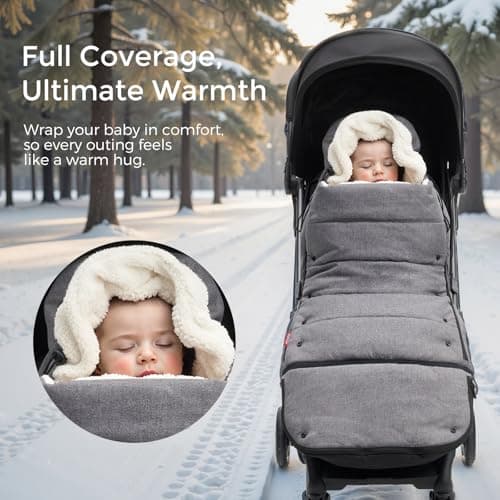 Momcozy Stroller Footmuff Universal | Easily Attaches to Most Strollers | Ultra-Plush,Weather-Proof Stroller Sleeping Bag | Deluxe Warm Stroller Bunting Bag | Extendable Cover Winter | Adjust-Buckle