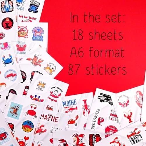 BulbaCraft Crab & Lobster Stickers for Water Bottle and Laptop - Marine Life Party Supplies & Decorations, Waterproof Vinyl Sea Creature Decals, Lobster Stickers Laptop Decals, Gifts for Women & Men
