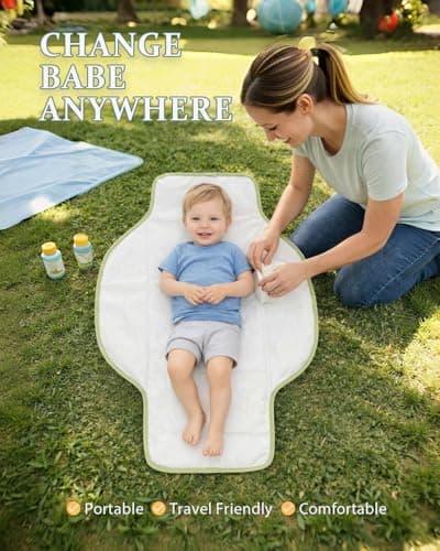 PZU Portable Diaper Changing Pad - Waterproof Travel Changing Mat with Built-in Pillow, Gifts for Baby Shower, Newborn Girls & Boys（Sage Checkers）
