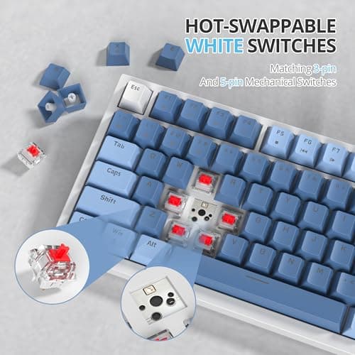 SbocKeeb 75 Percent Keyboard Gasket-Mounted with Sound Absorbing Pads, 82-Key Compact Wired RGB Mechanical Gaming Keyboard Hot-Swap Socket for Mac/Win, Fog Blue