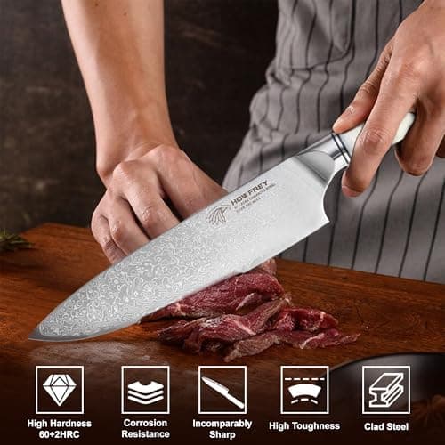 Damascus Chef Knife 8 Inch, 67-Layer Japanese Kitchen Knives Sharp VG-10 High Carbon Stainless Steel with Ergonomic Pakkawood Handles, Elegant Gift Box Packaging for Home and Kitchen — view 5