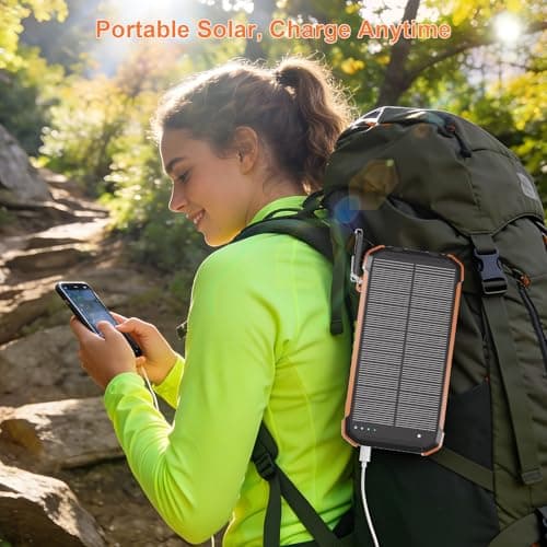 Solar Charger Power Bank 20000mAh, Wireless Fast Charging Battery Pack with 3 Built-in Cables & USB-C Input, Dual LED Flashlights, Portable Phone Charger for Camping, Travel & Emergency Use (Orange) — view 4