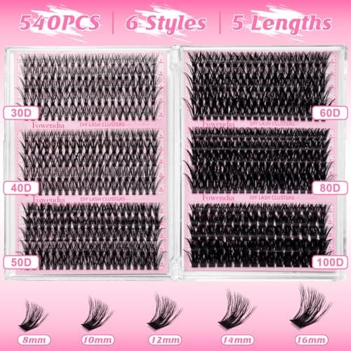 Fowendia Lash Clusters Kit 580PCS Fluffy Cluster Lashes Kit 30D-100D Volume Eyelash Extensions with Lash Bond and Seal D Curl Eyelashes Natural Look Individual Lashes (FSMT01)