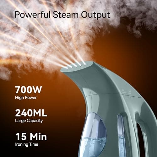 HiLIFE Steamer for Clothes, Portable Handheld Garment Wrinkle Remover, 240ml Big Capacity, 700W, Strong Penetrating Steam, for Home, Office and Travel, ONLY FOR 120V, Jade Mint