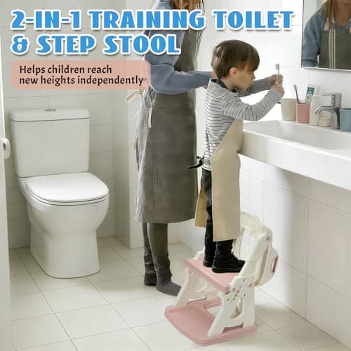 Potty Training Toilet Seat, Stable Potty Training Seat with Step Stool, 2 in 1 Toddler Toilet Seat with Steps for Kids Boys Girls, Toddler Potty Seat with Ladder, Splash Guard, Anti-Slip Pads (Pink) — view 5