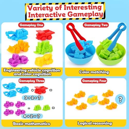 Counting Construction Vehicles Color Sorting Matching Games for Toddlers 3-5, Preschool Educational Learning Fine Motor Counting Transportation Matching Classroom Sensory Table Toys for Boys Girls — view 3