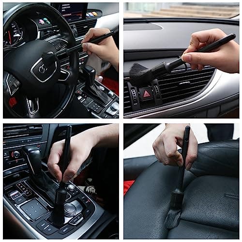 HMPLL 10pcs Detailing Brush Set, Multi-Purpose Car Detailing Brushes for Cleaning Car Interior, Exterior, Engine, Leather, Including 5 car Cleaning Brush, 3 Wire Brush, 2 Air Vent Brush,Black — view 4