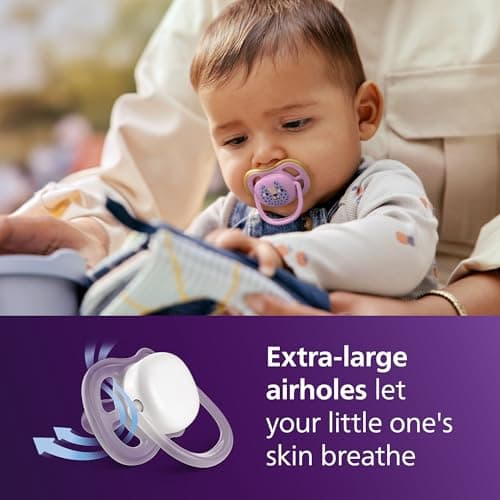 Philips Avent Ultra Air Day & Night Pacifiers - Orthodontic Design, for Babies 6-18 Months, Glow-in-the-Dark Version, Soft Silicone Symmetrical Nipple, BPA-free, 2 Sterilizing Cases, 4 Pack, SCF087/32