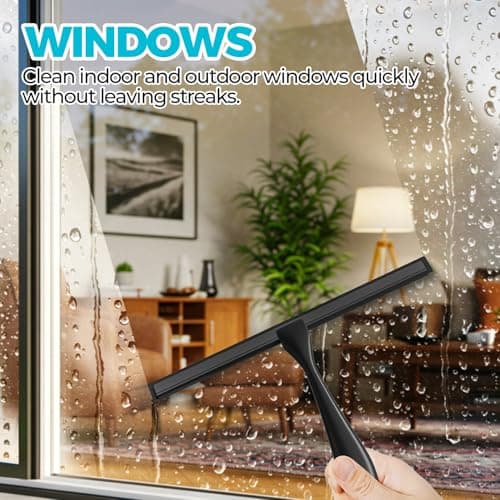 ALFLOD 12" Shower Squeegee for Glass Doors, Tile Walls, Car Windows, Black — view 3