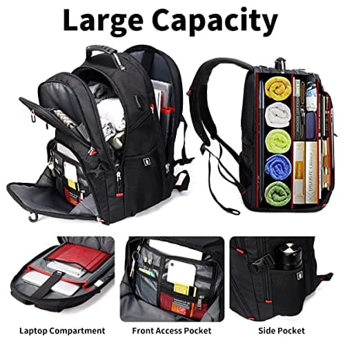 SHRRADOO Extra Large 50L Travel Laptop Backpack with combination lock,High School College Backpack Airline Approved Business Work Bag Fit 17 Inch Laptops for Men Women,Black — view 2