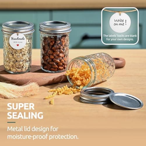 2 Pack 8 oz Mason Jars with Lids, Regular Mouth Leak-Proof Airtight Lids, Glass Canning Jars for Food Storage, Overnight Oats, Pickling & Preserving — view 3
