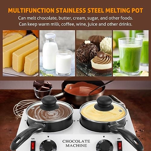 WICHEMI Chocolate Melting Pot Chocolate Warmer Chocolate Melter Chocolate Tempering Machine Pot for Home, Commercial Electric Melting for Chocolate, Butter, Cheese, Cream, Candy, Milk (Double Pots) — view 3