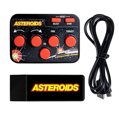 Fizz Creations Asteroids Plug & Play HDMI Arcade game console with wireless controller. Classic retro game for TV, family retro games, nostalgic gift.