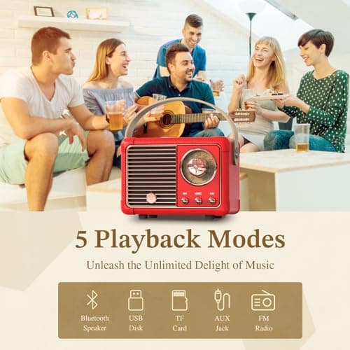 PRUNUS J-999 Retro Bluetooth Speaker,Vintage Decor,Mini Wireless Bluetooth Speaker,Cute Old Fashion Style Support USB/TF Card/AUX for Kitchen Desk Bedroom Office Party Outdoor(Red) — view 3
